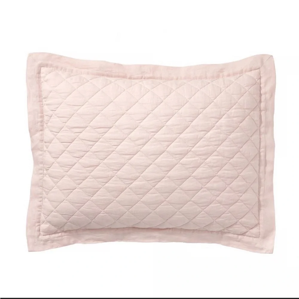 Pottery Barn Kids Pink Linen Diamond Quilted Pillow Sham Cover 12 x 16 inch